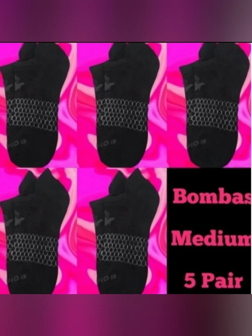Bombas Ankle Socks Medium 5 Pair Unisex Womens & Mens Honeycomb Black/Grey BNWT